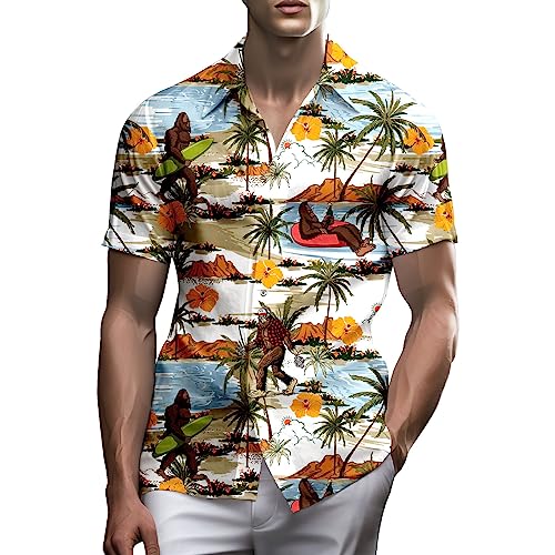 80er Jahre Hemden für Herren Lustiges Vintage 90er Jahre Outfit für Männer Hawaiihemden Button-Up 90er Jahre Party Strand Hemd Herren 80er Jahre Kleidung, Lustiger Bigfoot Sasquatch, XL von PmseK