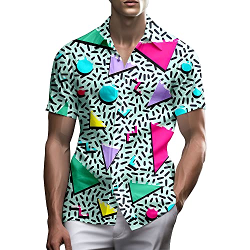80er Jahre Hemden für Herren Lustiges Vintage 90er Jahre Outfit für Männer Hawaiihemden Button-Up 90er Jahre Party Strand Hemd Herren 80er Jahre Kleidung, Mode 80er 90er-2, XX-Large von PmseK