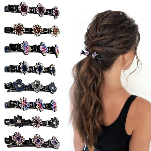8pcs Haarspangen Damen, Elegante Funkelnde Kristall Haarspangen, Stylische Glitzernde Strass-Doppelschicht Haarklammer, Neue Geflochtene Haarklammern für lange dicke von Pmueuff