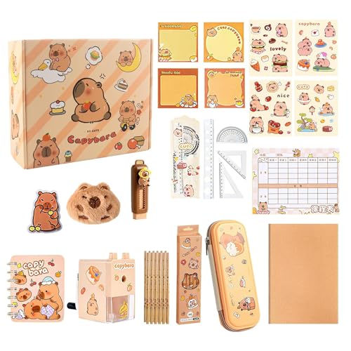 Capybara Federmäppchen Set, 38 Stück Capybara Sachen, Capybara Schreibwaren Geschenkset mit Stiftehalter, Bleistifte, Radiergummi, Lineal, Pencil Sharpener Für Schule, Schüler Kinder Geschenke von Pmueuff