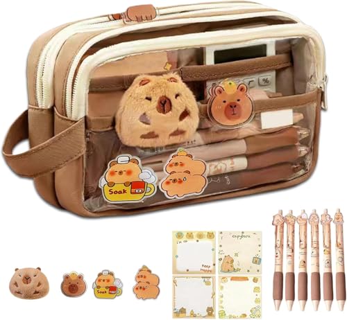 Pmueuff Capybara Federmäppchen, Kawaii Capybara Schreibwaren Set mit Stifte, Sticker, Notizzettel, Anstecknadeln und Anhänger Capybara Schreibwarenbox Cabibara Sachen Geschenke für Jungen Mädchen Pmueuff Capybara Federmäppchen, Kawaii Capybara Schreibwaren Set mit Stifte, Sticker, Notizzettel, Anstecknadeln und Anhänger Capybara Schreibwarenbox Cabibara Sachen Geschenke für Jungen Mädchen von Pmueuff