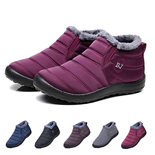 Boojoy Winter Boots, Boojoy Winterstiefel, Waterproof Slip on Outdoor Fur Lined Snow Shoes for Womens (43EU, A-Red) von Pnedeodm