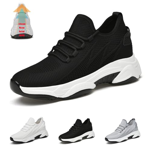 Elevateshoes Limitless 10cm Herren, Elevate Shoes Damen, Invisible Height Lifting, Casual Mesh Breathable Walking Sneakers (Black-8cm, Erwachsene, 37, Numerisch, EU Schuhgrößensystem, M) von Pnedeodm
