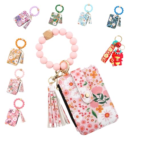 Women 's Boho Style Beaded Tassel Keychain Wallet with Flower Pattern, Boho Beaded Wallet, Fashion Bracelet Coin Purse (2#) von Pnedeodm