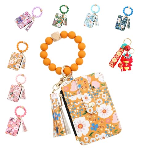 Women 's Boho Style Beaded Tassel Keychain Wallet with Flower Pattern, Boho Beaded Wallet, Fashion Bracelet Coin Purse (3#) von Pnedeodm