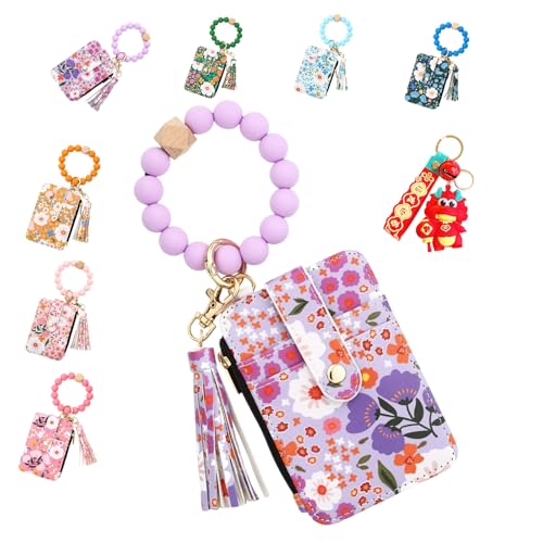 Women 's Boho Style Beaded Tassel Keychain Wallet with Flower Pattern, Boho Beaded Wallet, Fashion Bracelet Coin Purse (4#) von Pnedeodm