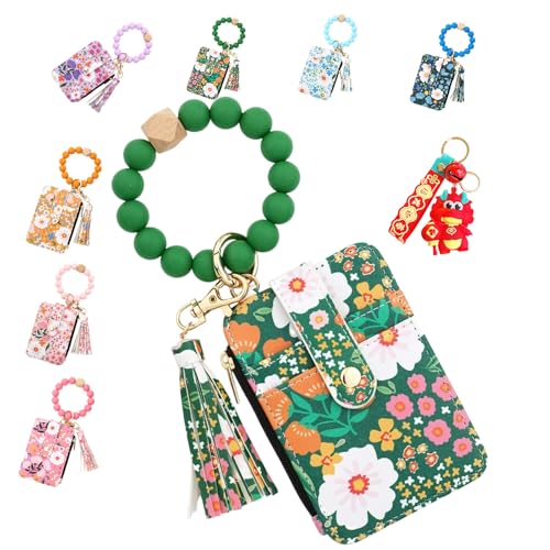 Women 's Boho Style Beaded Tassel Keychain Wallet with Flower Pattern, Boho Beaded Wallet, Fashion Bracelet Coin Purse (5#) von Pnedeodm