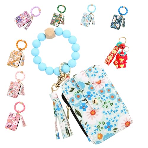 Women 's Boho Style Beaded Tassel Keychain Wallet with Flower Pattern, Boho Beaded Wallet, Fashion Bracelet Coin Purse (6#) von Pnedeodm