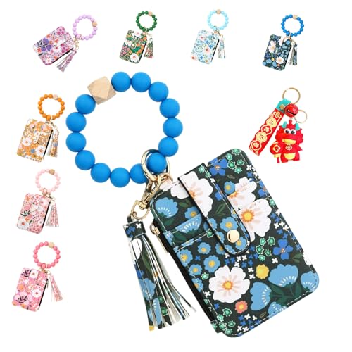 Women 's Boho Style Beaded Tassel Keychain Wallet with Flower Pattern, Boho Beaded Wallet, Fashion Bracelet Coin Purse (7#) von Pnedeodm