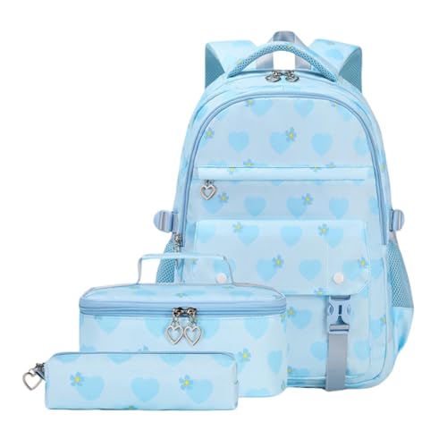 Pnuokn Taschen für Damen, 3 Stück, große Kapazität, Schultasche, Rucksack mit isolierter Lunchtasche, Federmäppchen für Studenten, Büchertasche, lässiger Tagesrucksack, blau, As the Picture Show von Pnuokn