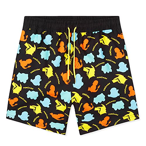 Pokemon Badehose Jungen, Badeshorts Jungen mit Pikachu, Glumanda, Schiggy, Bisasam, 104-164 (Schwarz, 9-10 Jahren) von Pokémon