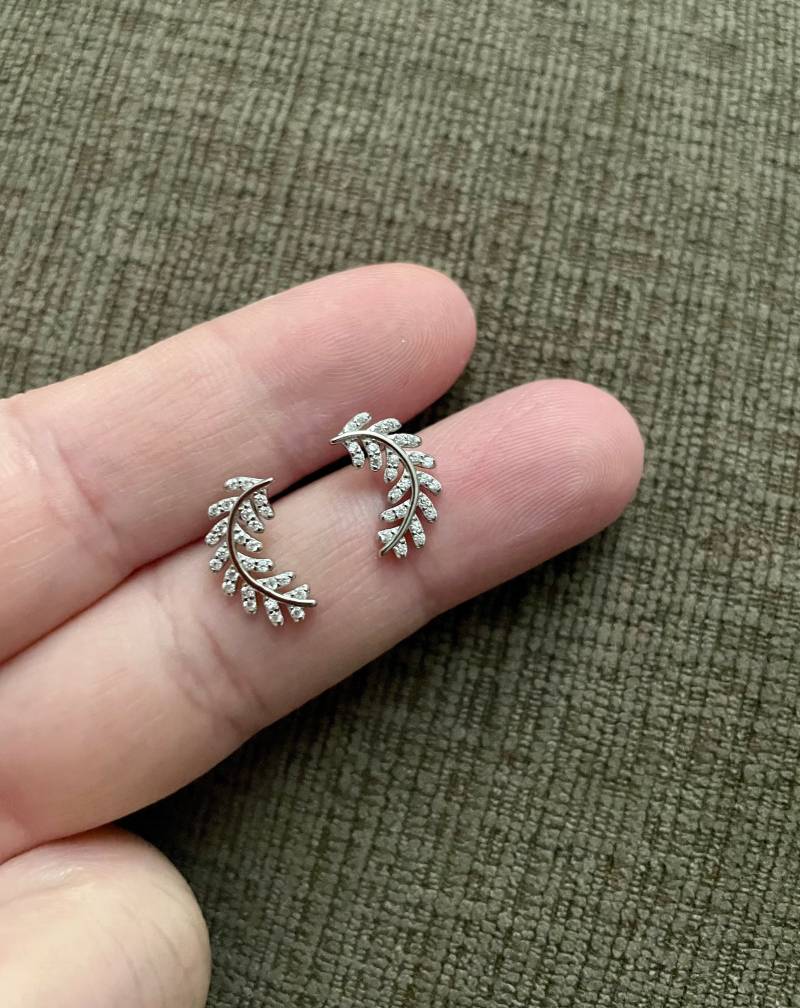 sterling Silber Blatt Ohrstecker-Cubic Zircon Ohrringe-Wunderschön von PoaJewels