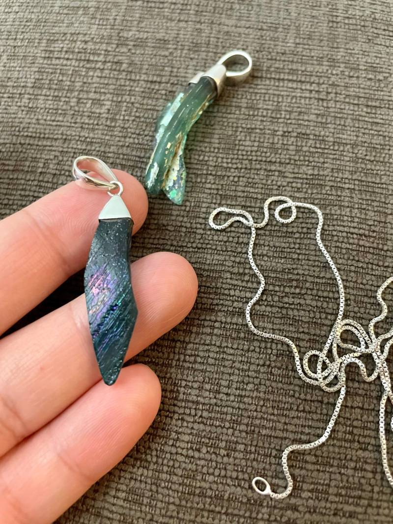 sterling Silber Roman Glass Anhänger-Freiform Form Anhänger-Unisex Schmuck von PoaJewels