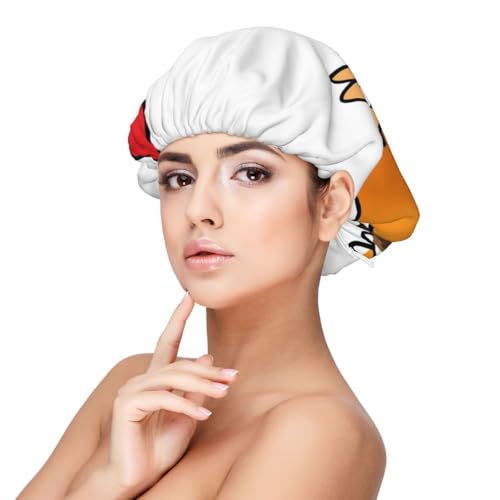 Niedliche Cartoon-Corgi-Weihnachten, Satin-Schlafmütze für Erwachsene – Elastische Schlafhaube für Damen, verstellbare Haarabdeckung für die Nacht von Poadnly