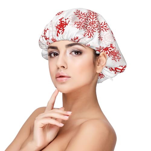 Rote Schneeflocke Weiße Weihnachten, Satin-Schlafmütze für Erwachsene – Elastische Schlafhaube für Damen, verstellbare Haarabdeckung für die Nacht von Poadnly
