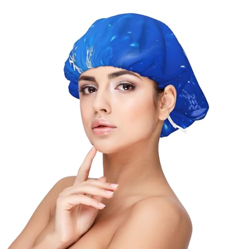 Schneeflocke Blau Winter Weihnachten, Satin-Schlafmütze für Erwachsene – Elastische Schlafhaube für Damen, verstellbare Haarabdeckung für die Nacht von Poadnly