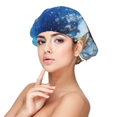 Weihnachten Weihnachtsmann Rentier, Satin-Schlafmütze für Erwachsene – Elastische Schlafhaube für Damen, verstellbare Haarabdeckung für die Nacht von Poadnly