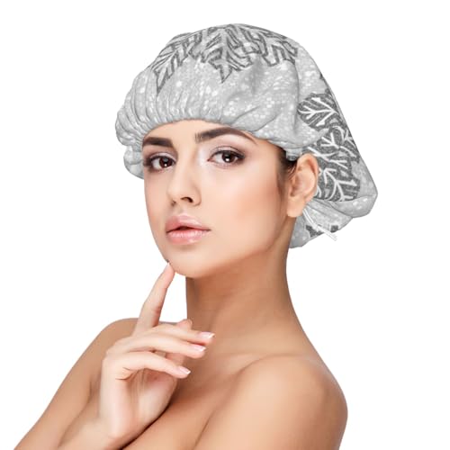 Weihnachten funkelnde silbergraue und weiße Schneeflocken, Satin-Schlafmütze für Erwachsene – Elastische Schlafhaube für Damen, verstellbare Haarabdeckung für die Nacht von Poadnly