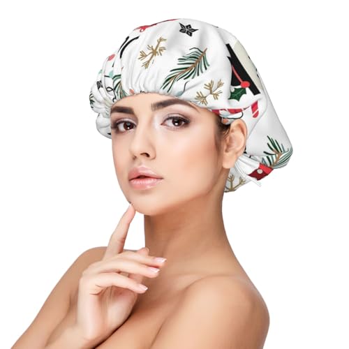 Weihnachten mit Schneemann, Satin-Schlafmütze für Erwachsene – Elastische Schlafhaube für Damen, verstellbare Haarabdeckung für die Nacht von Poadnly