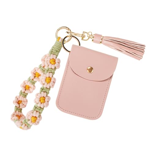 Poagoep Armband Schlüsselanhänger mit Leder Quaste Wristlet Wallet für Frauen Makramee Handgelenk Lanyard, Pink, Medium von Poagoep