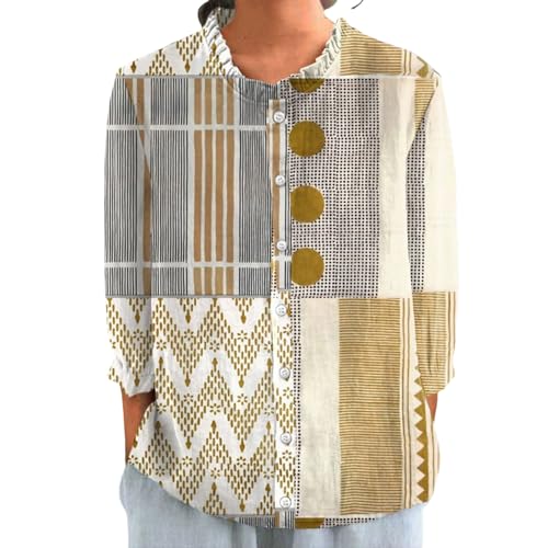 Bluse Damen Langarm Blumen Elegant Langarm Blumendruck Freizeithemd Tshirt Revers Baumwolle Leinenbluse Lockere Oberteile Sommerbluse Blusenshirt Blusehemd Blusentop Tunika Tops (A4-Hot Pink, XXXL) von Poamen