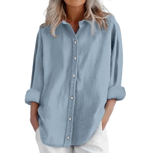 Blusen Tuniken für Damen Leinen Langarmshirt Musselin Bluse Casual Oberteile Elegante Blusenshirt Lang V Ausschnitt Tunika Tops Shirt Freizeithemd Mode Longbluse Longbluse Große Größen von Poamen
