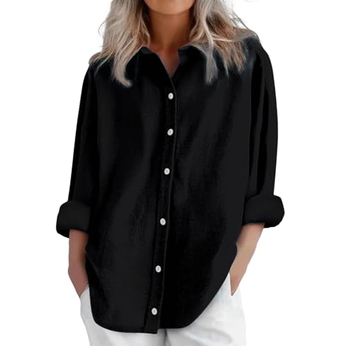 Blusen Tuniken für Damen Leinen Langarmshirt Musselin Bluse Casual Oberteile Elegante Blusenshirt Lang V Ausschnitt Tunika Tops Shirt Freizeithemd Mode Longbluse Longbluse Große Größen von Poamen