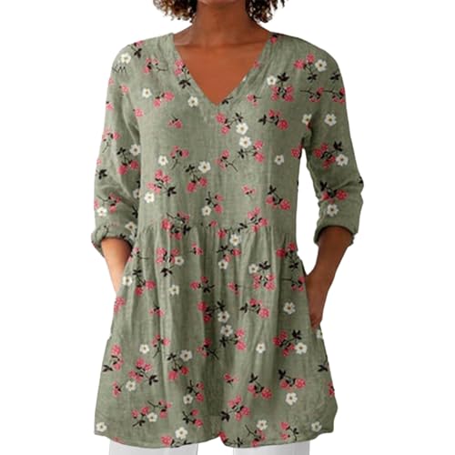 Oberteil Aus Baumwolle und Leinen für Damen Gestreifter Farbblock Retro Freizeit Tuniken Tops mit Sommerblusen Damen Leicht und Luftig Ausgefallene Tshirts (A2-AG, XXL) von Poamen