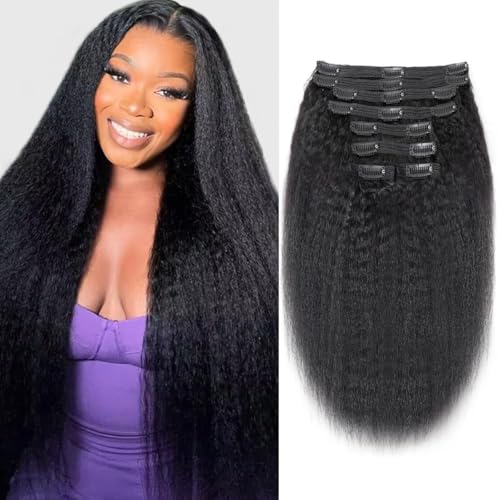 Pobokix Haarverlängerungen mit Clip, 71 cm, Echthaar, gelockt, gerade, brasilianisches Haar, 8 Stück, Remy-Haar-Ins, für schwarze Frauen, 18 Clips, Haarverlängerung von Pobokix