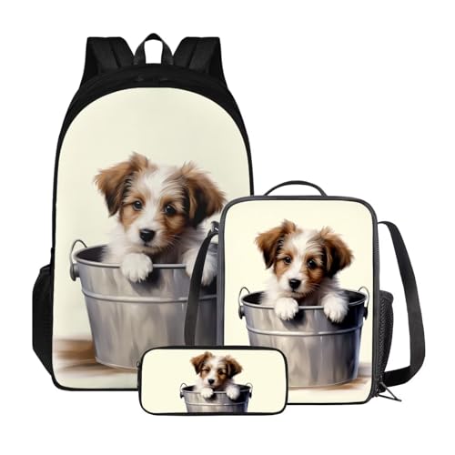 Poceacles 3-teiliges Rucksack-Set für Kinder, Schultaschen-Set mit Lunchtasche, Federmäppchen, Schüler, Büchertaschen, Mädchen und Jungen, leichter Rucksack, King Charles Spaniel Hund von Poceacles