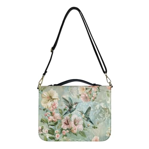 Poceacles Bibelhülle mit Kolibri-Motiv, Hibiskusblumen-Druck, für Damen, Herren, Kinder, Bibelhülle für Teenager, Bibelhülle, Tragetasche, Organizer-Tasche mit Griff und Schultergurt, für Kirche, von Poceacles