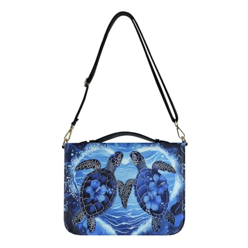 Poceacles Bibelhülle mit Schildkrötenmuster, Boho-Hibiskusdruck, für Damen und Herren, Bibelstudium, Bibelschutz, Bibeltasche, Tragetasche, Bibel, Crossbody-Tasche, Bibelzubehör, Größe XXL von Poceacles