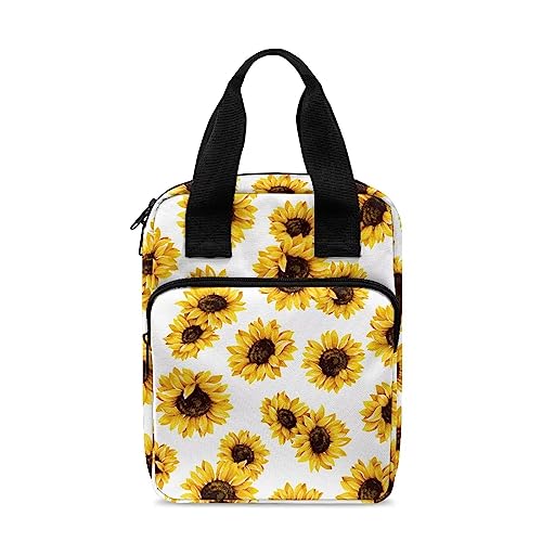 Poceacles Bibelhülle mit Sonnenblumenmuster für Damen und Herren, Buchtragetasche, Schrift, Tasche mit Griff und Reißverschlusstaschen, Weiß von Poceacles