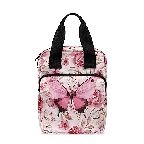 Poceacles Bibeltasche mit rosa Rosenblüten, bedruckt, Bibeltasche für Frauen, mit Griff, Reißverschlusstaschen, Bibel-Organizer-Taschen von Poceacles