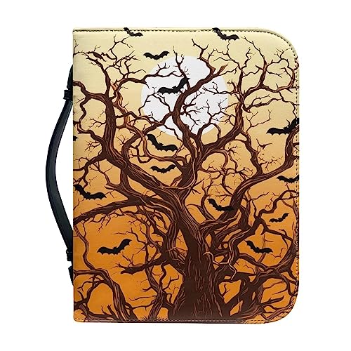 Poceacles Bible Cover Bible Case with Handle Matched Bookmarks Pen Slots PU Leather Bible Cover Bag Durable Study Bible Bag, Fledermäuse Mond Baum, L von Poceacles