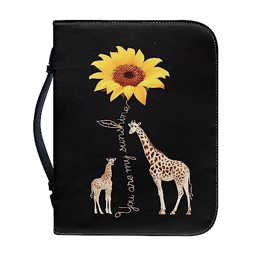 Poceacles Bible Cover Bible Case with Handle Matched Bookmarks Pen Slots PU Leather Bible Cover Bag Durable Study Bible Bag, Sonnenblumen-Giraffe, M von Poceacles