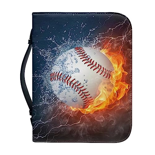 Poceacles Bible Cover Bible Case with Handle Matched Bookmarks Pen Slots PU Leather Bible Cover Bag Durable Study Bible Bag, Wasser Eis Feuer Baseball, L von Poceacles