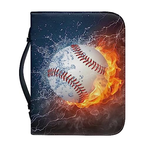 Poceacles Bible Cover Bible Case with Handle Matched Bookmarks Pen Slots PU Leather Bible Cover Bag Durable Study Bible Bag, Wasser Eis Feuer Baseball, xxl von Poceacles