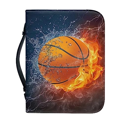 Poceacles Bible Cover Bible Case with Handle Matched Bookmarks Pen Slots PU Leather Bible Cover Bag Durable Study Bible Bag, Wasser Eis Feuer Basketball, M von Poceacles