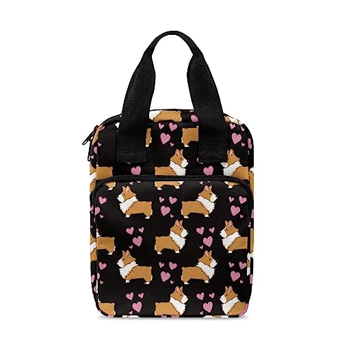 Poceacles Corgi Hundeherz-Designs Bibeltasche für Damen und Herren, Bibeltasche, Bibeltasche, Tragetaschen, Lernbuchhülle für Kinder, mit Griff und Reißverschlusstasche von Poceacles