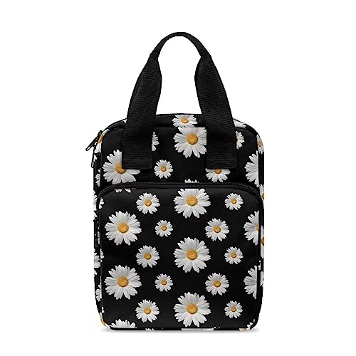 Poceacles Daisy Designs Schwarze Bibelhüllen für Frauen, Bibeltasche, Lerntasche, Schrift, Tasche mit Griff und Reißverschlusstasche, Bibelbuchhalter, Kirchentasche, Tragetaschen von Poceacles