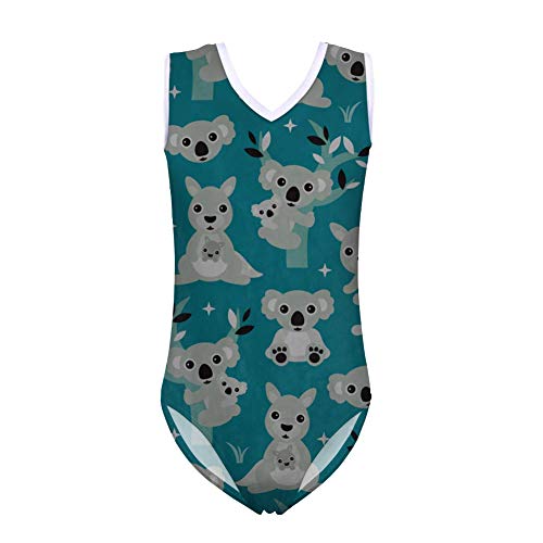 Poceacles Einteiliger Badeanzug mit V-Ausschnitt für Mädchen, ärmellos, Strand-Bademode, Bikini, Surfen., Koala, 7-8 Jahre von Poceacles