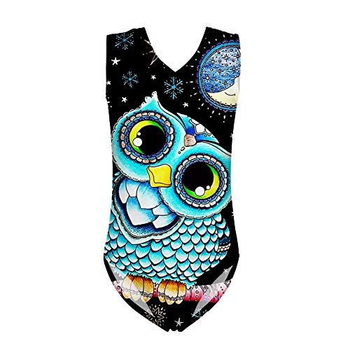 Poceacles Einteiliger ärmelloser Mädchen-Badeanzug, Tier-Pflanzendruck, V-Ausschnitt, Strand-Bademode, Bikini, Surfen, Badeanzug, eule, 5-6 Jahre von Poceacles