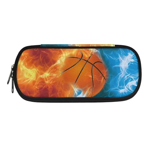 Poceacles Federmäppchen für Kinder, Jungen, Mädchen, Schreibwaren-Tasche, Marker-Organizer, tragbare Kosmetiktasche, Münzgeldbörse, Basketball mit leuchtender Flamme, Einheitsgröße, Federmäppchen von Poceacles