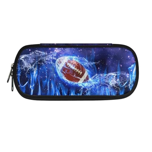 Poceacles Federmäppchen für Kinder, Jungen, Mädchen, Schreibwaren-Tasche, Marker-Organizer, tragbare Kosmetiktasche, Münzgeldbörse, Blue Galaxy Rugby-Fußball, Einheitsgröße, Federmäppchen von Poceacles