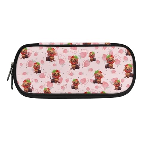 Poceacles Federmäppchen für Kinder, Jungen, Mädchen, Schreibwaren-Tasche, Marker-Organizer, tragbare Kosmetiktasche, Münzgeldbörse, Dackel, Rosa, Einheitsgröße, Federmäppchen von Poceacles