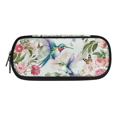 Poceacles Federmäppchen für Kinder, Jungen, Mädchen, Schreibwaren-Tasche, Marker-Organizer, tragbare Kosmetiktasche, Münzgeldbörse, Kolibri Floral, Einheitsgröße, Federmäppchen von Poceacles