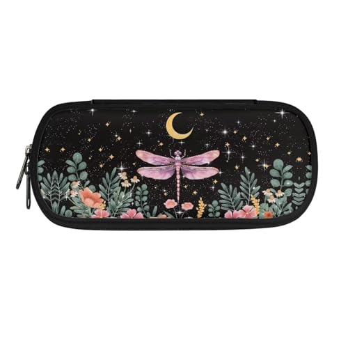 Poceacles Federmäppchen für Kinder, Jungen, Mädchen, Schreibwaren-Tasche, Marker-Organizer, tragbare Kosmetiktasche, Münzgeldbörse, Libellen-Blumenmuster, Einheitsgröße, Federmäppchen von Poceacles