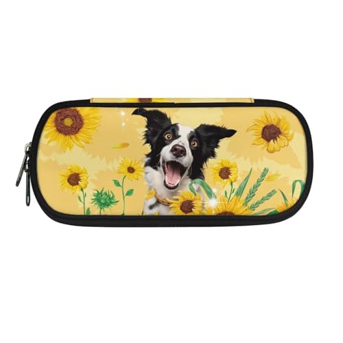 Poceacles Federmäppchen für Mädchen und Jungen, großes Fassungsvermögen, tragbare Bürobedarfs-Make-up-Tasche, Schreibtisch-Organizer für Büro, Border Collie, Gelb, Einheitsgröße, Federmäppchen von Poceacles