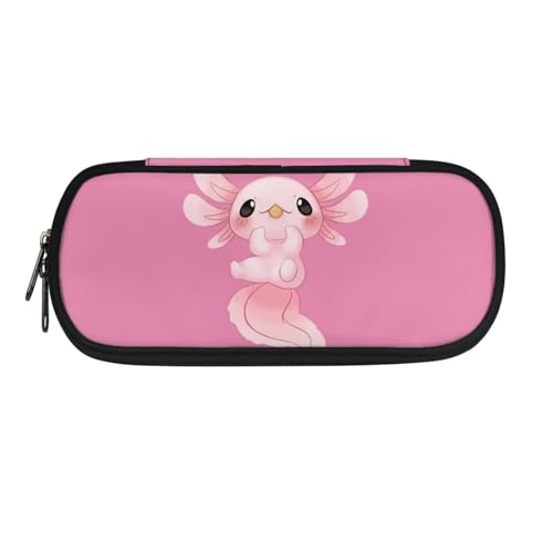 Poceacles Federmäppchen für Mädchen und Jungen, großes Fassungsvermögen, tragbare Bürobedarfs-Make-up-Tasche, Schreibtisch-Organizer für Büro, Cartoon Axolotl Pink, Einheitsgröße, Federmäppchen von Poceacles